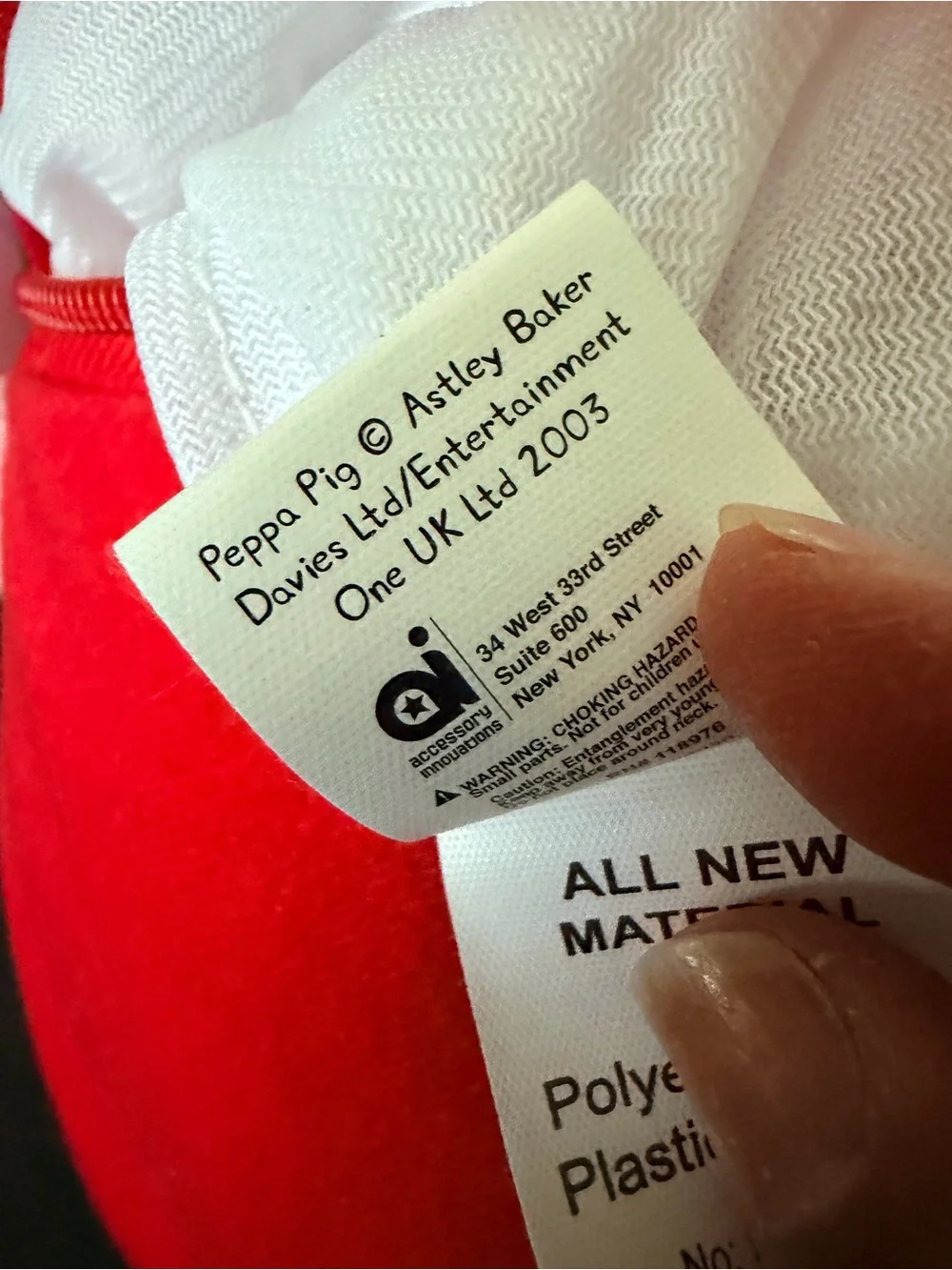 Peppa Pig Plush Item in Pink and Red with Blue Logo